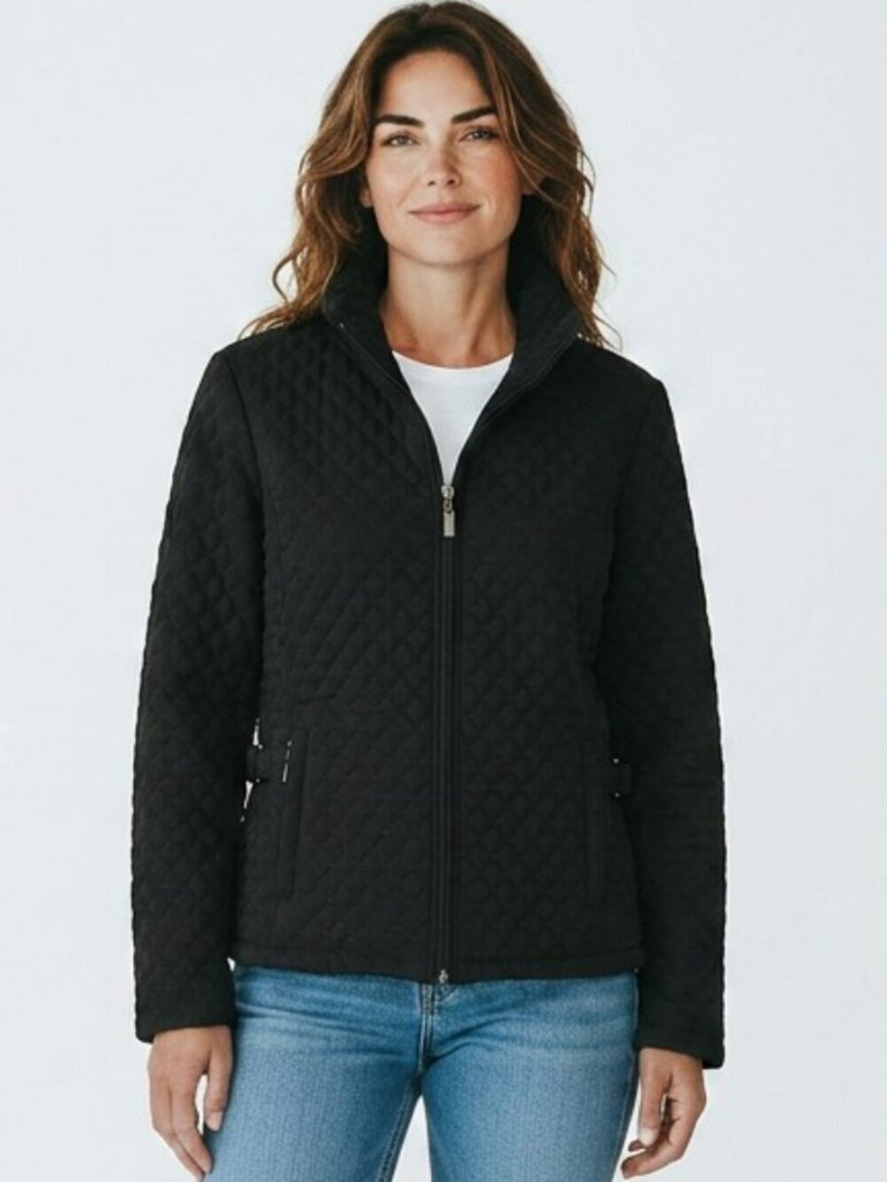 Gallery Womens Medium Black Quilted Fully Lined Jacket Zippered Pockets Coat M